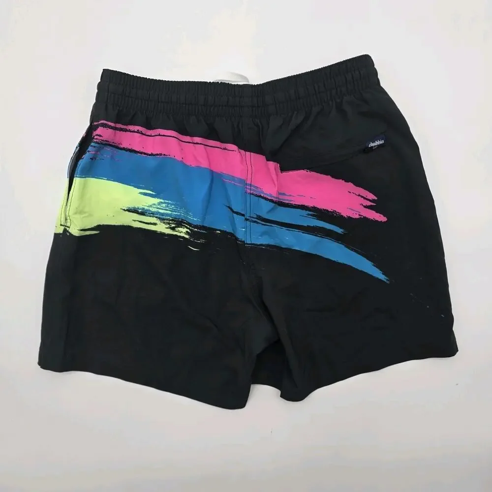 Chubbies Swim Trunks Mens Medium 5.5 Inch Black Retro Colours Shorts Brief Mesh
